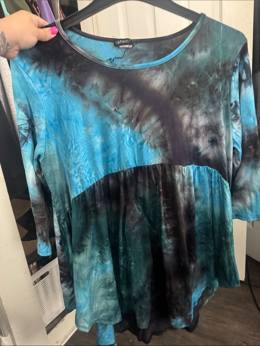 Tie-Dye Blue/Black Peplum Women’s Babydoll Top